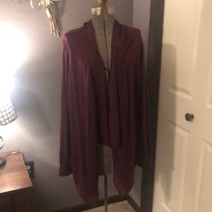 The Limited burgundy cardigan with sheer panel.